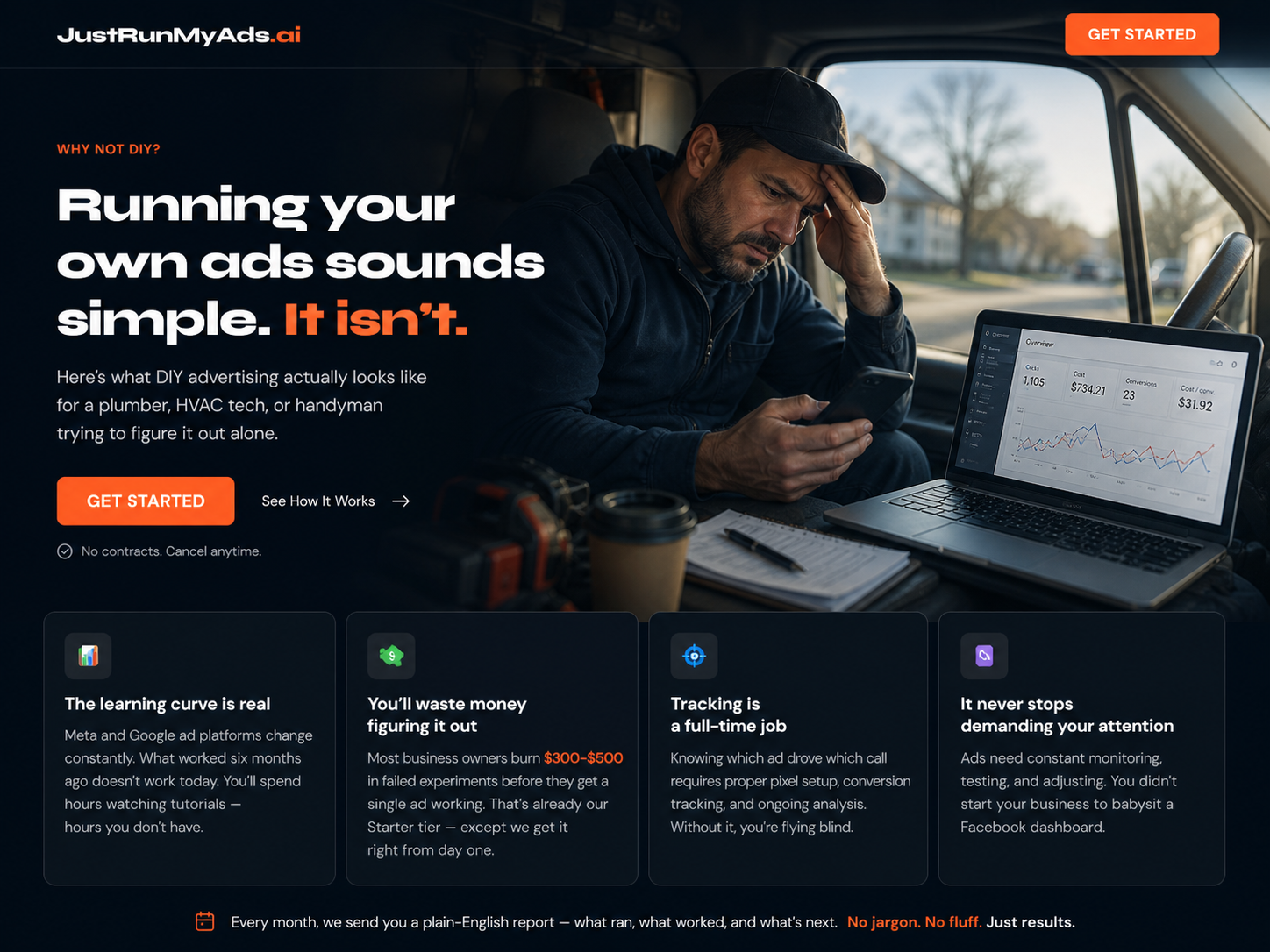 Tradesman frustrated trying to manage ads in his van